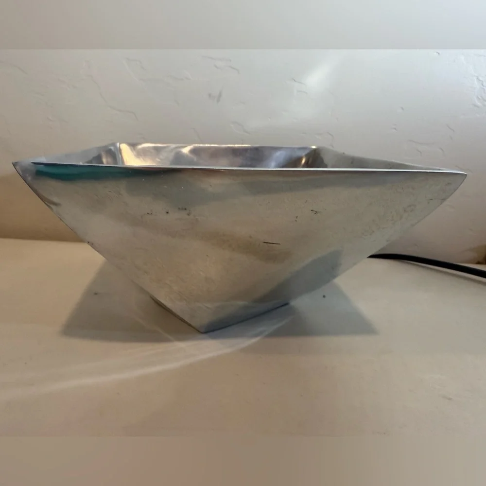 Vintage Large Square Pewter Metal Bowl Fruit‎ Basket Diamond Twist Art Decor